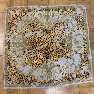 Versace 100% Silk Leopard Print Scarf with Gold Accents